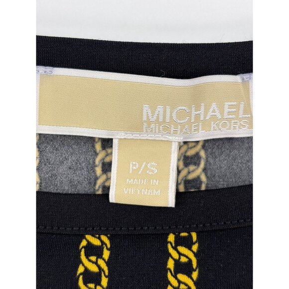 Michael Kors Chain Print Stretch Long Sleeve Dress Black Gold Petite Small - Picture 4 of 6